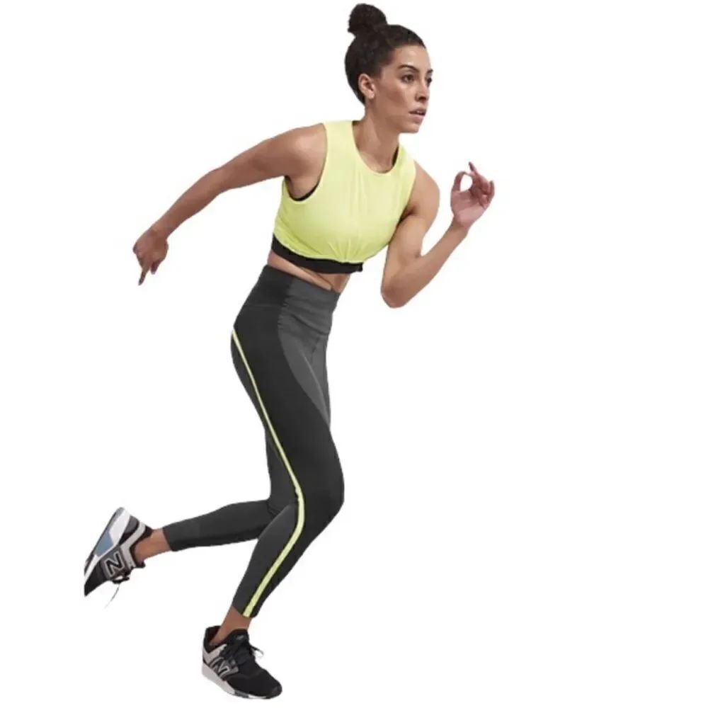 Athleta Spar Colorblock Tight 7/8 High Rise Olive Green Black L